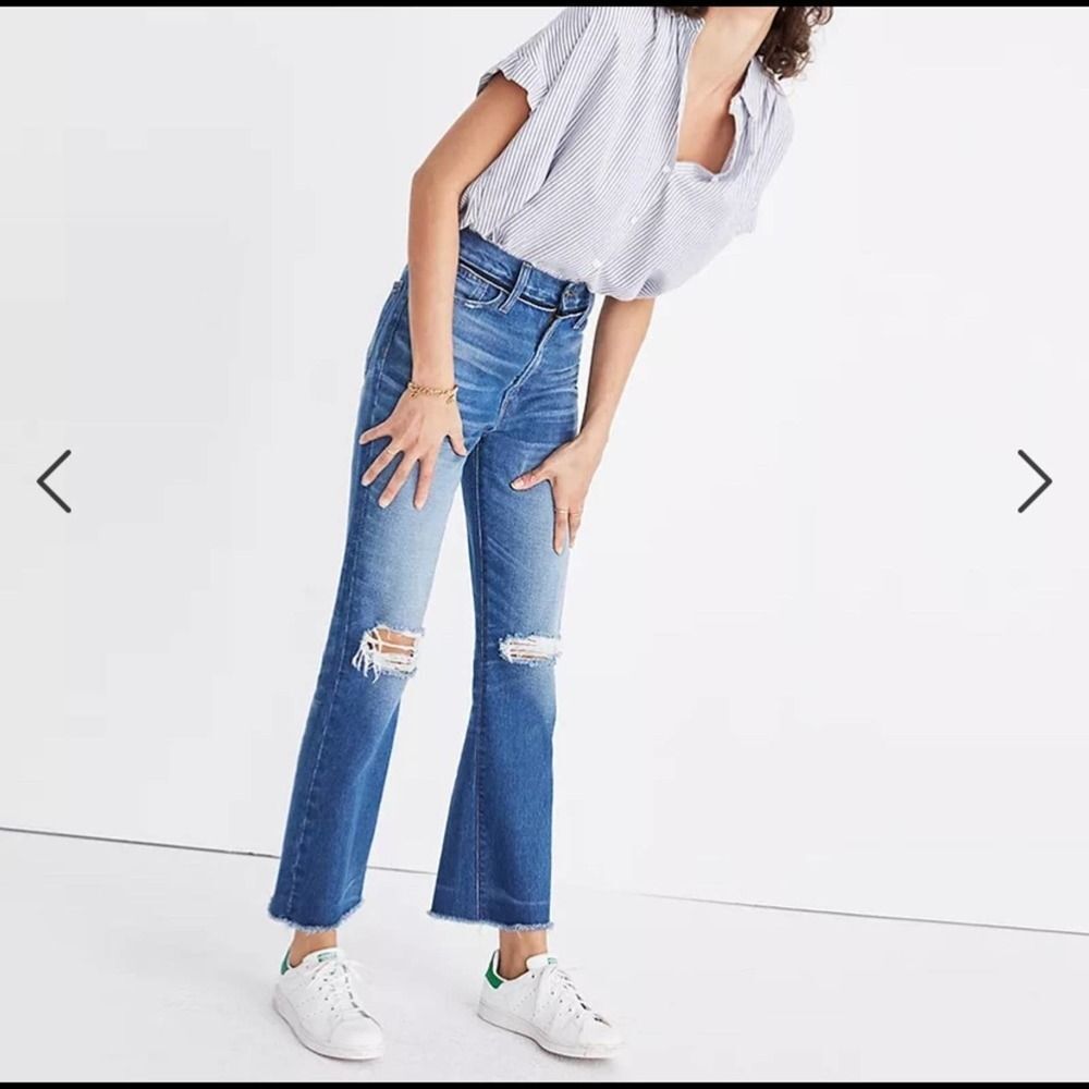 Women’s Madewell Retro Crop Bootcut Jeans Knee Rip Edition Fair Edition Size 26